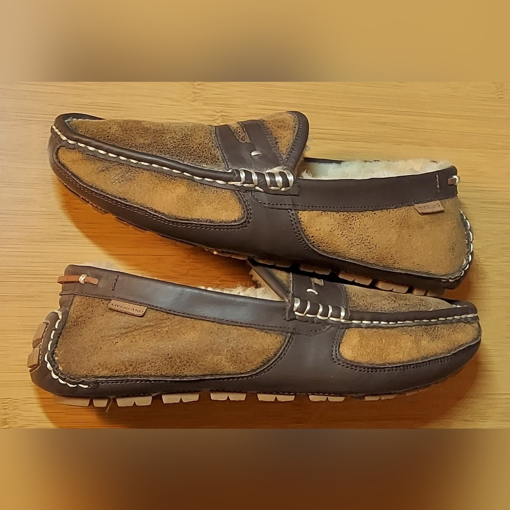 OVERLAND MEN'S DYED & TIPPED SHEEPSKIN LEATHER & FUR LINED PENNY LOAFERS SIZE 10 - Picture 8 of 16